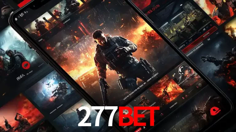 Tela de um celular exibindo uma galeria de jogos de tiro com temática militar, mostrando a variedade de e-sports disponíveis para apostas na plataforma de entretenimento 277BET.