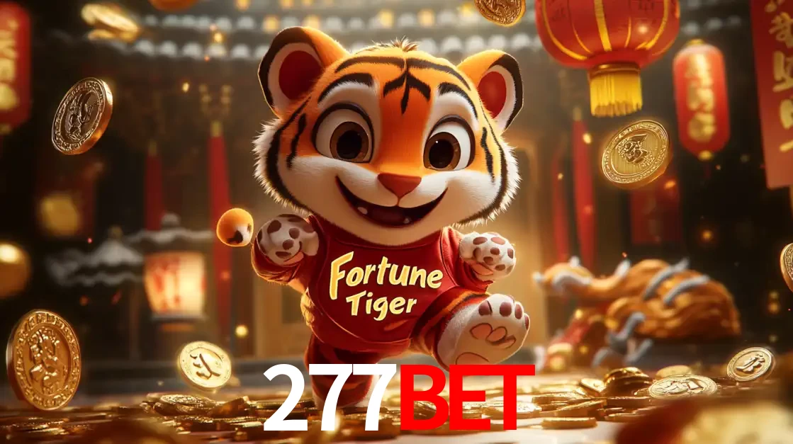 O alegre personagem do Fortune Tiger correndo sobre um caminho de moedas de ouro, simbolizando os grandes prêmios e a diversão do popular jogo de slot do 277BET.